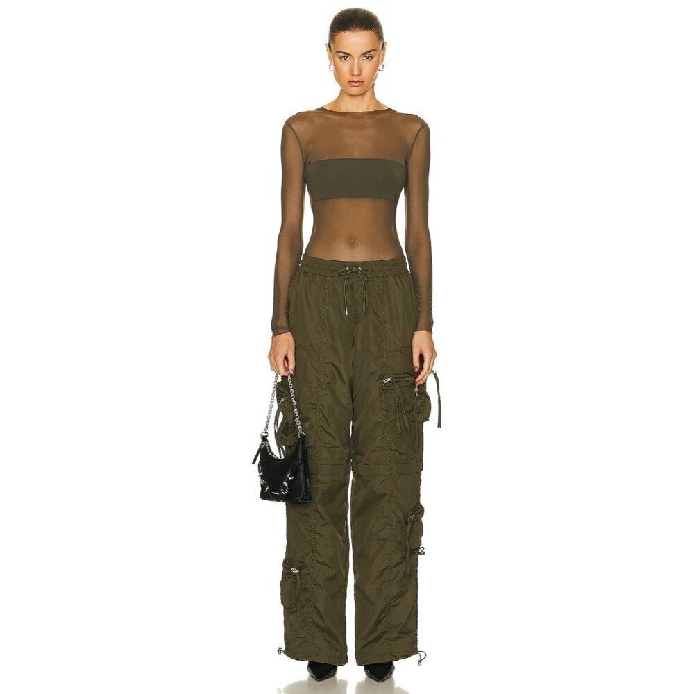 SER.O.YA Rizzo Sheer Panel Long Sleeve Bodysuit Fort Greene Womens Size XXS